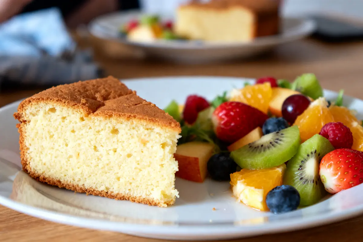 Part de gâteau moelleux et salade de fruits colorée pour savoir quel gâteau servir