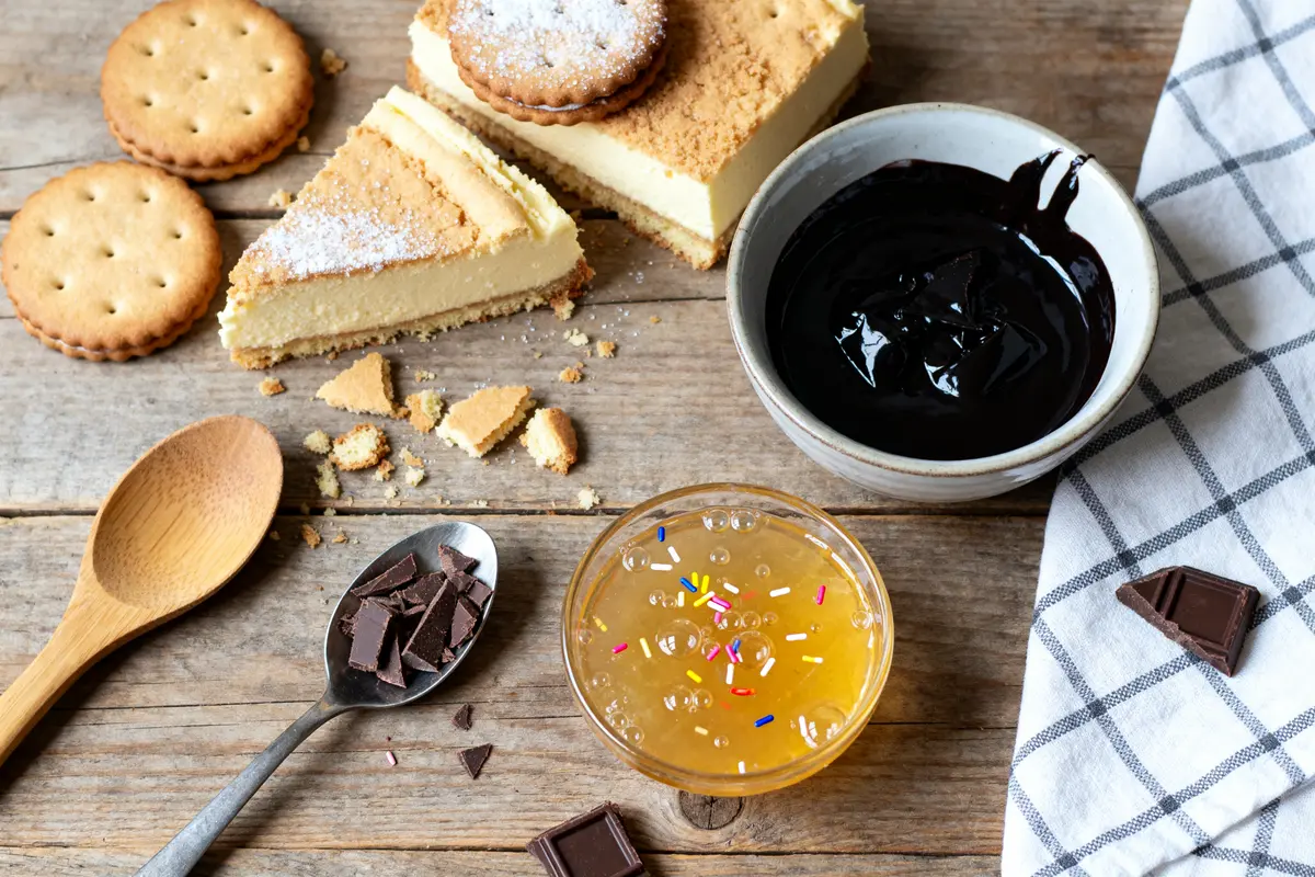 Ingrédients variés sur table en bois pour recette de pim’s maison appétissante
