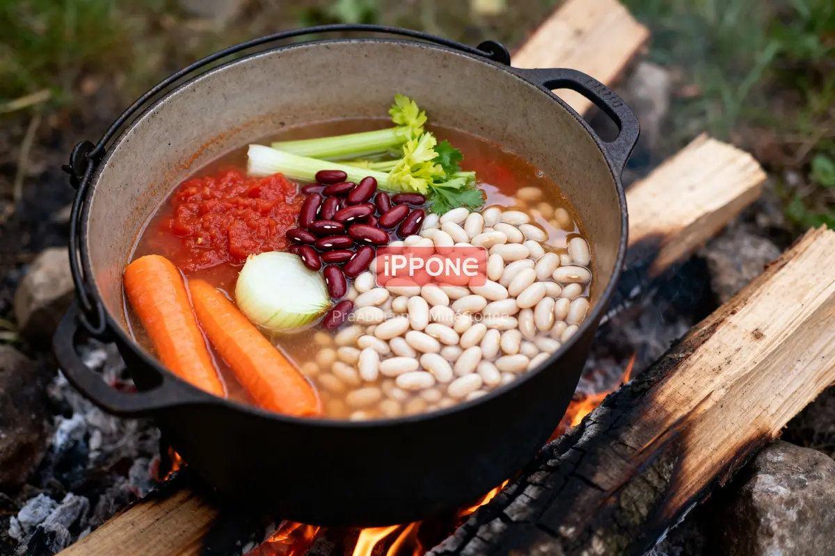 Marmite sur feu contenant ingrédients pour recette traditionnelle de grand-mère du minestrone